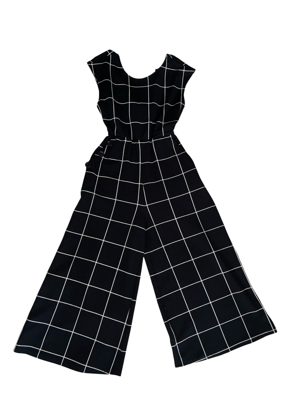EUC Lipside Black White Windowpane Cropped Wide Leg Jumpsuit Womens Fits S/M